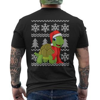 Turtle Santa Hat Scarf Ugly Christmas Sweater Holiday Men's T-shirt Back Print - Monsterry