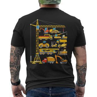 Types Of Construction Excavator Bulldozer Truck Crane Mens Back Print T-shirt | Mazezy