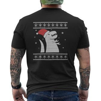 Ugly Christmas Sweater Style Dinosaur In The Snow Men's T-shirt Back Print - Monsterry
