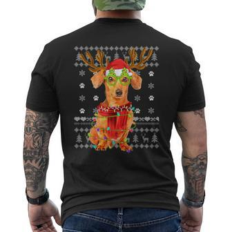 Ugly Sweater Christmas Lights Dachshund Dog Puppy Lover Men's T-shirt Back Print | Mazezy