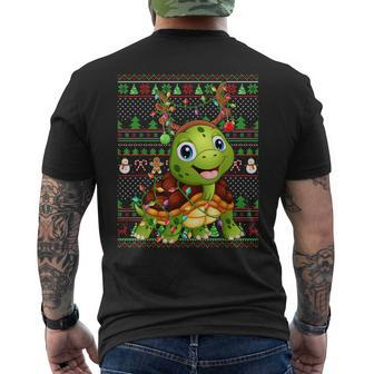 Ugly Xmas Sweater Style Lighting Turtle Christmas Men's T-shirt Back Print | Mazezy