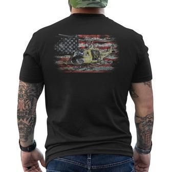 Uh-1 Huey Helicopter American Flag Veteran Men's T-shirt Back Print | Mazezy