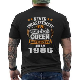 Never Underestimate A Black Queen July 1986 Men's T-shirt Back Print | Mazezy