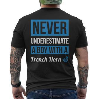 Never Underestimate A Boy With A French Horn Boys Men's T-shirt Back Print - Seseable