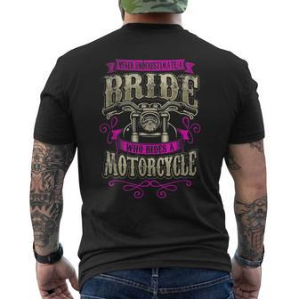 Never Underestimate A Bride Who Rides A Motorcycle Men's T-shirt Back Print - Seseable