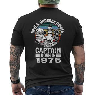 Never Underestimate Captain Born In 1975 Captain Sailing Men's T-shirt Back Print | Mazezy