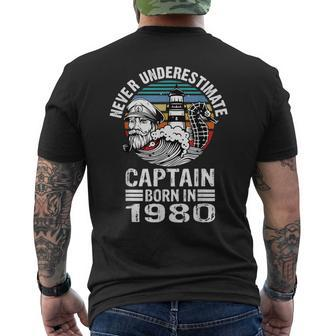 Never Underestimate Captain Born In 1980 Captain Sailing Men's T-shirt Back Print | Mazezy