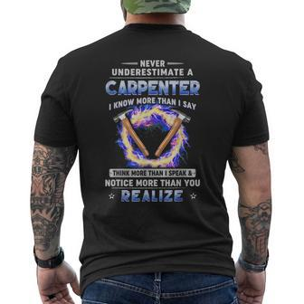 Never Underestimate A Carpenter I Know More Than I Say Men's T-shirt Back Print | Mazezy