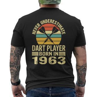 Never Underestimate Dart Player Born In 1963 Dart Darts Men's T-shirt Back Print - Seseable