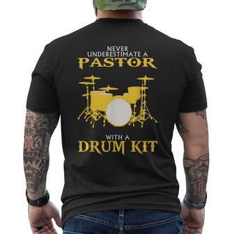 Never Underestimate Drummer Pastor Men's T-shirt Back Print - Seseable