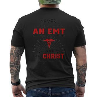 Never Underestimate A Emt Who Does All Things God Team Men's T-shirt Back Print - Seseable