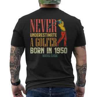 Never Underestimate Golfer Born In 1950 70 Years Old Men's T-shirt Back Print | Mazezy