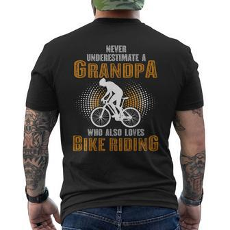 Never Underestimate Grandpa Who Is Also Loves Bike Riding Men's T-shirt Back Print | Mazezy