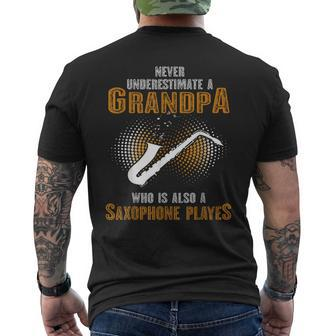 Never Underestimate Grandpa Who Is Also A Saxophone Player Men's T-shirt Back Print | Mazezy