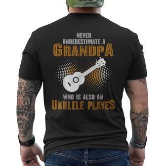 Never Underestimate Grandpa Who Is Also A Ukulele Player Men's T-shirt Back Print | Mazezy