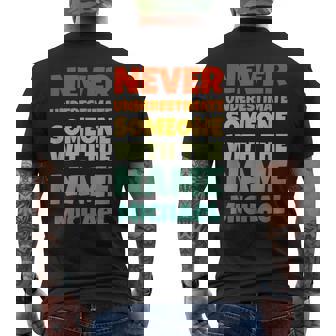 Never Underestimate Michael Funny Name Michael Mens Back Print T-shirt | Mazezy