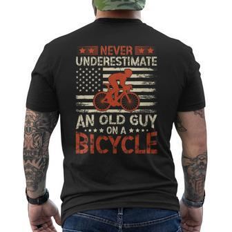 Never Underestimate An Old Guy On A Bicycle American Flag Men's T-shirt Back Print - Seseable