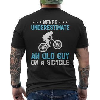 Never Underestimate An Old Guy On A Bicycle Cycling Biker Men's T-shirt Back Print - Seseable