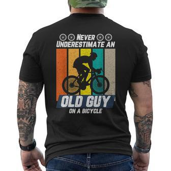 Never Underestimate An Old Guy On Bicycle Cycling Retirement Men's T-shirt Back Print | Mazezy
