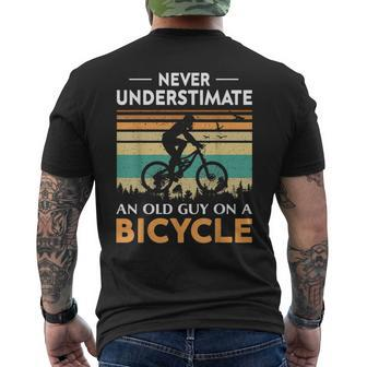 Never Underestimate An Old Guy On A Bicycle Cycling Vintage Men's T-shirt Back Print - Seseable