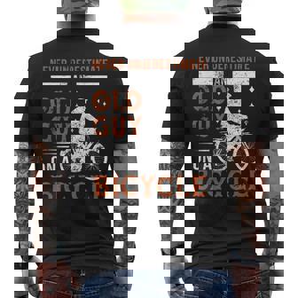 Never Underestimate An Old Guy On A Bicycle Fathers Day Men's T-shirt Back Print | Mazezy