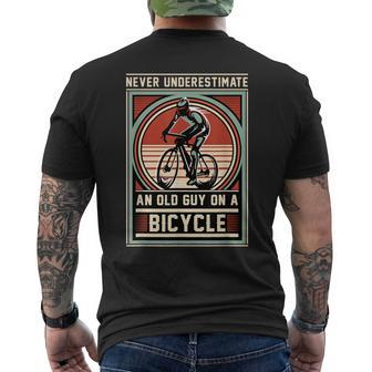 Never Underestimate An Old Guy On A Bicycle Vintage Style Men's T-shirt Back Print - Seseable