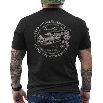 Never Underestimate An Old Guy With A Biplane Men's T-shirt Back Print - Thegiftio UK
