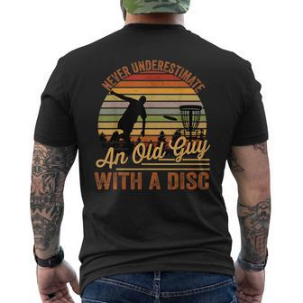 Never Underestimate An Old Guy Golf Disc Retro Vintage Men's T-shirt Back Print | Mazezy