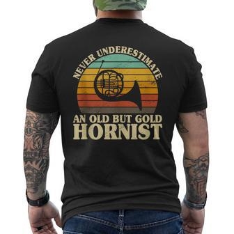 Never Underestimate An Old Hornist French Horn Player Bugler Men's T-shirt Back Print - Monsterry DE