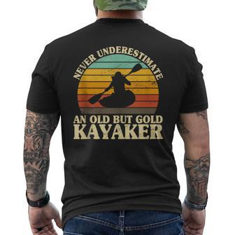 Never Underestimate An Old Kayaker Kayak Canoeing Men's T-shirt Back Print - Monsterry