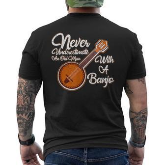 Never Underestimate An Old Man With A Banjo Musician Men's T-shirt Back Print - Monsterry