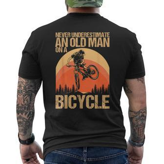 Never Underestimate An Old Man On A Bicycle Cycling Men's T-shirt Back Print - Monsterry UK