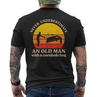 Never Underestimate An Old Man With A Cornhole Bag Cornhole Men's T-shirt Back Print | Mazezy