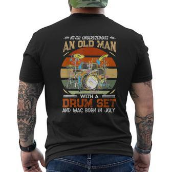 Never Underestimate An Old Man With A Drum Set In July Men's T-shirt Back Print - Thegiftio UK