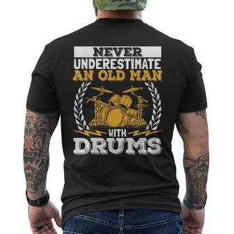 Never Underestimate An Old Man With Drums Drummer Men's T-shirt Back Print - Monsterry