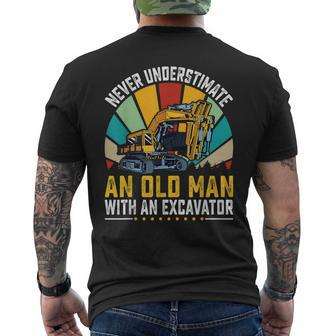 Never Underestimate An Old Man With An Excavator Men's T-shirt Back Print - Monsterry