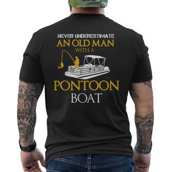 Never Underestimate Old Man Fishing With Pontoon Boat Men's T-shirt Back Print - Seseable