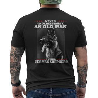 Never Underestimate An Old Man German Shepherd Dog Vintage Men's T-shirt Back Print - Thegiftio UK