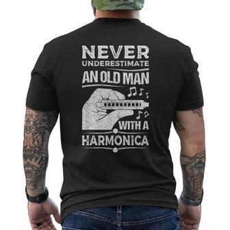 Never Underestimate An Old Man Harmonicist Harmonica Player Men's T-shirt Back Print - Seseable