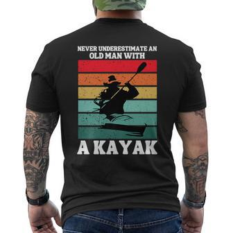 Never Underestimate An Old Man With A Kayak Vintage Canoe Men's T-shirt Back Print - Seseable
