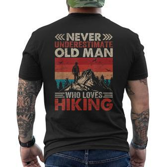 Never Underestimate Old Man Who Loves Hiking Vintage Men's T-shirt Back Print - Thegiftio UK
