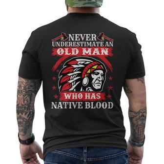 Never Underestimate Old Man Who Is Native American Men's T-shirt Back Print | Mazezy