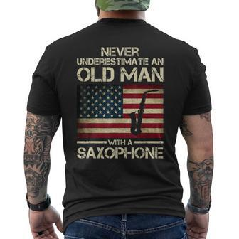 Never Underestimate An Old Man With A Saxophone Grandpa Men's T-shirt Back Print | Mazezy