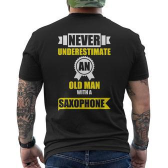 Never Underestimate An Old Man With A Saxophone T Men's T-shirt Back Print | Mazezy