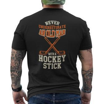 Never Underestimate An Old Man With A Stick Old Man Hockey Men's T-shirt Back Print - Seseable