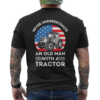 Never Underestimate An Old Man With A Tractor Retro Vintage Men's T-shirt Back Print - Seseable