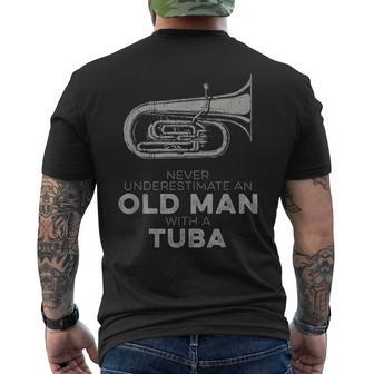 Never Underestimate An Old Man With A Tuba Vintage Novelty Men's T-shirt Back Print - Seseable