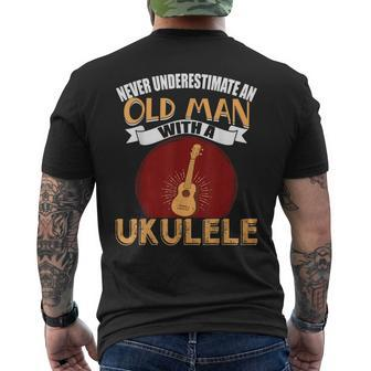 Never Underestimate An Old Man With An Ukulele Men's T-shirt Back Print - Monsterry UK