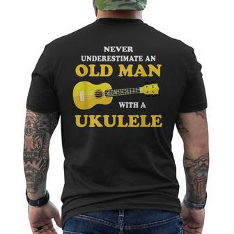 Never Underestimate An Old Man With A Ukulele Uke Men's T-shirt Back Print - Monsterry