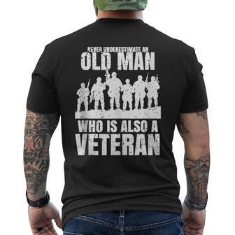 Never Underestimate An Old Man Who Is Also A Veteran Dad Men's T-shirt Back Print - Seseable